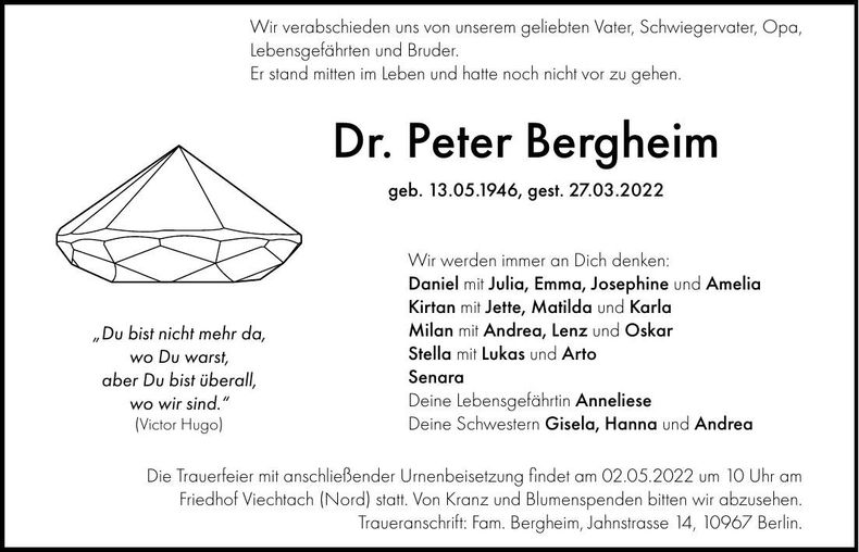Traueranzeige Peter Dr. Bergheim