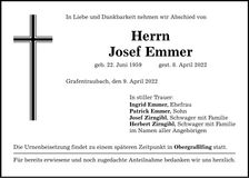 Traueranzeige Josef Emmer
