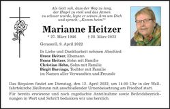 Traueranzeige Marianne Heitzer