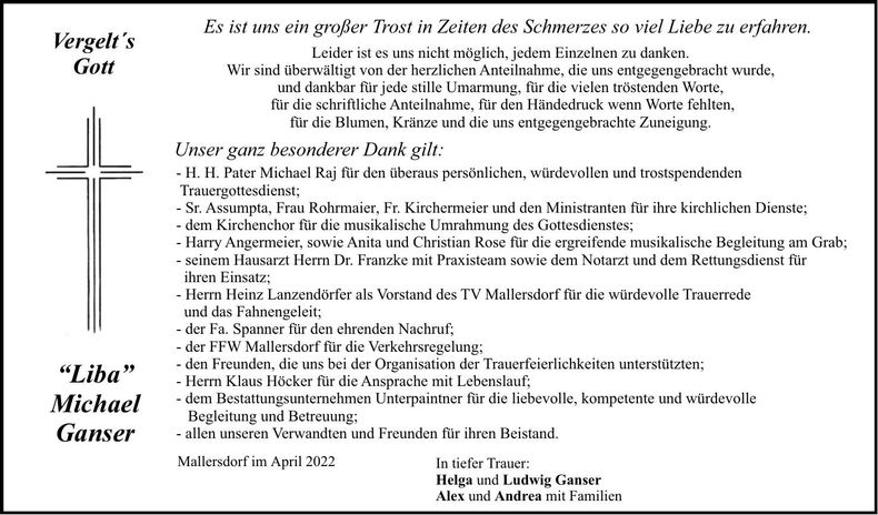 Traueranzeige "Liba" Michael Ganser