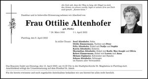 Traueranzeige Ottilie Altenhofer