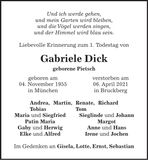 Traueranzeige Gabriele Dick