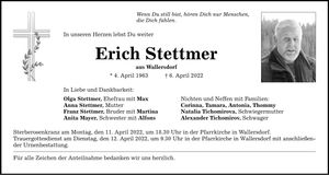 Traueranzeige Erich Stettmer