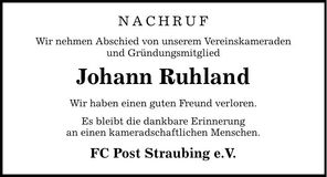 Traueranzeige Johann Ruhland