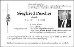 Traueranzeige Siegfried Puscher