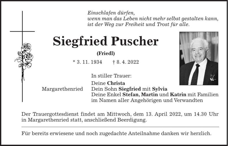 Traueranzeige Siegfried Puscher