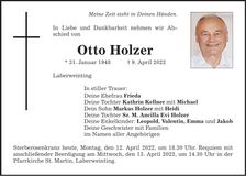 Traueranzeige Otto Holzer