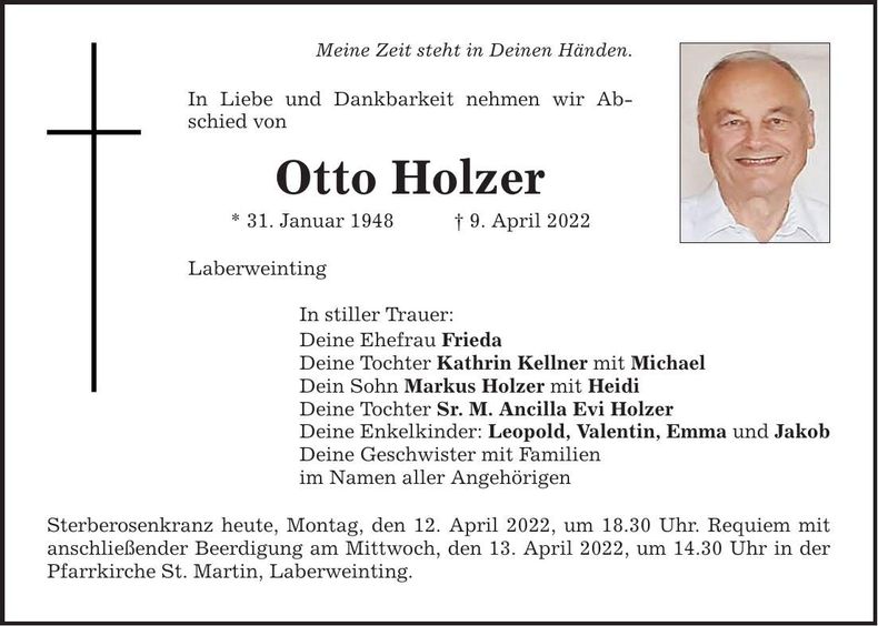 Traueranzeige Otto Holzer