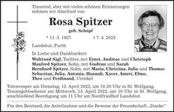 Traueranzeige Rosa Spitzer