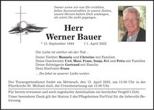 Traueranzeige Werner Bauer