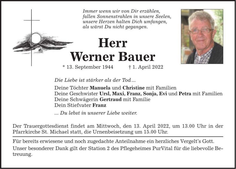 Traueranzeige Werner Bauer