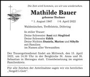 Traueranzeige Mathilde Bauer