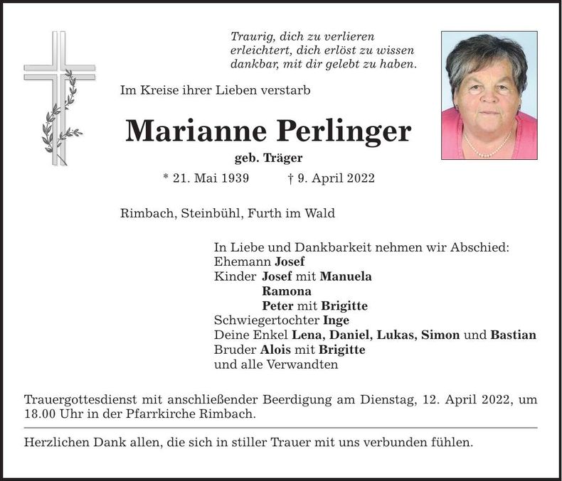 Traueranzeige Marianne Perlinger