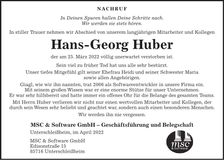 Traueranzeige Hans-Georg Huber