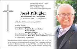 Traueranzeige Josef Pflügler