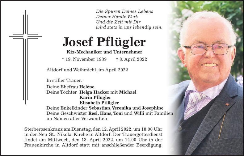 Traueranzeige Josef Pflügler