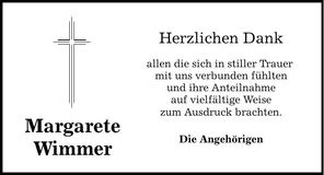 Traueranzeige Margarete Wimmer