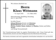 Traueranzeige Klaus Wittmann