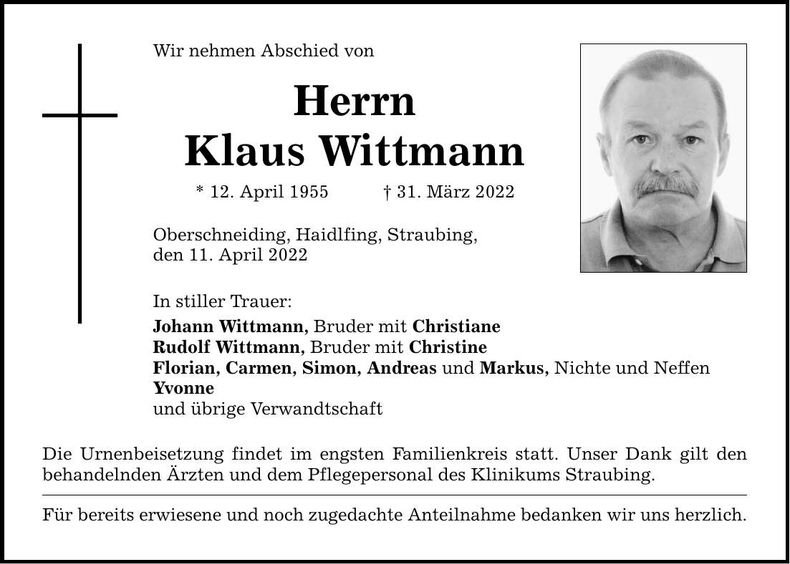 Traueranzeige Klaus Wittmann
