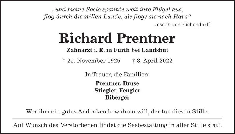 Traueranzeige Richard Prentner