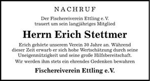 Traueranzeige Erich Stettmer