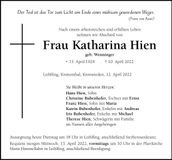 Traueranzeige Katharina Hien
