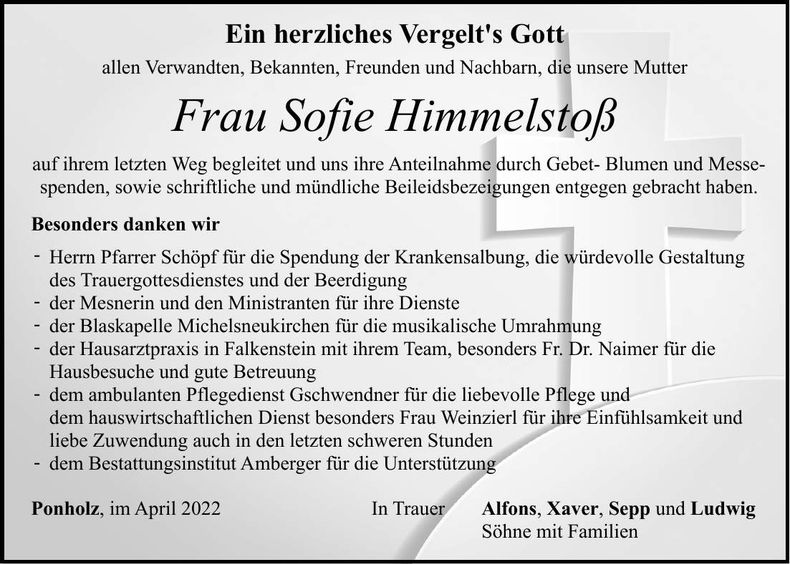 Traueranzeige Sofie Himmelstoß