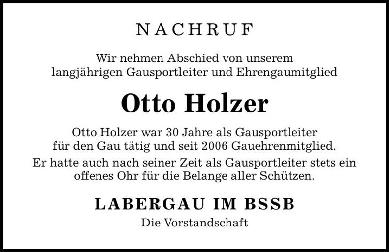 Traueranzeige Otto Holzer