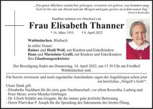 Traueranzeige Elisabeth Thanner