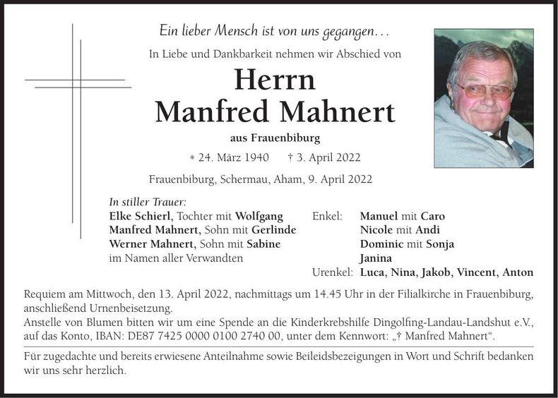 Traueranzeige Manfred Mahnert