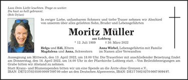 Traueranzeige Moritz Müller