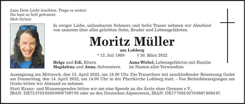 Traueranzeige Moritz Müller