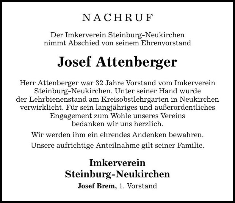 Traueranzeige Joseg Attenberger