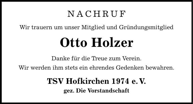 Traueranzeige Otto Holzer