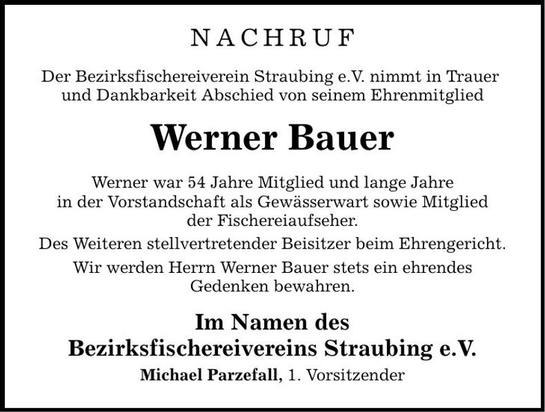 Traueranzeige Werner Bauer