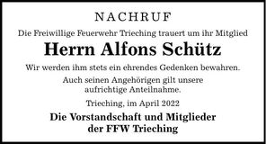 Traueranzeige Alfons Schütz