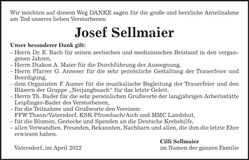 Traueranzeige Josef Sellmaier