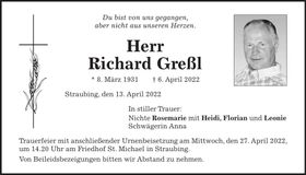 Traueranzeige Richard Greßl