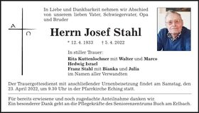 Traueranzeige Josef Stahl