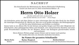 Traueranzeige Otto Holzer