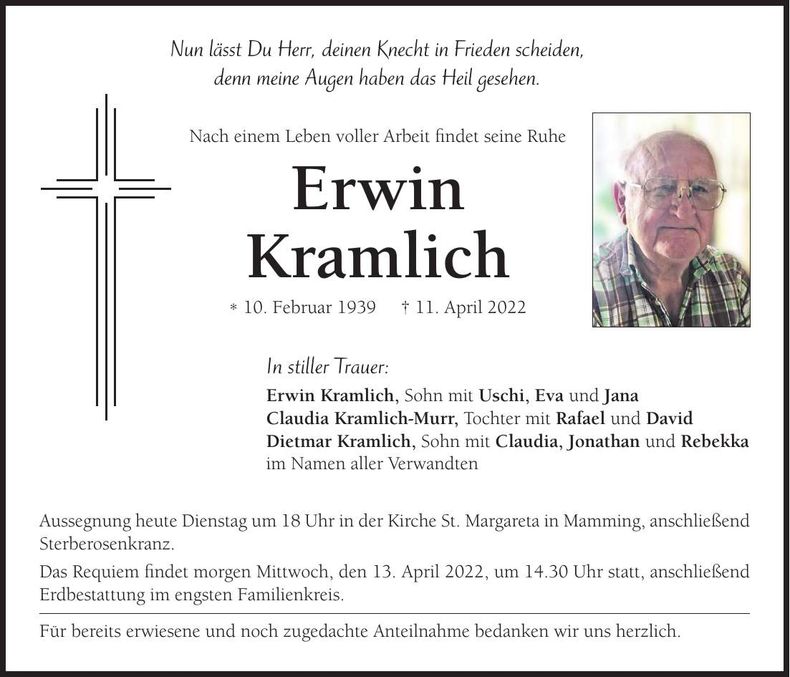 Traueranzeige Erwin Kramlich