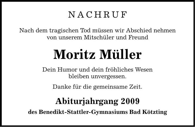 Traueranzeige Moritz Müller