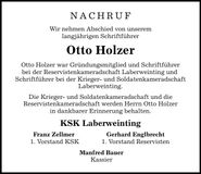 Traueranzeige Otto Holzer