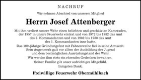 Traueranzeige Josef Attenberger