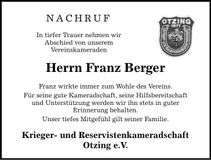 Traueranzeige Franz Berger