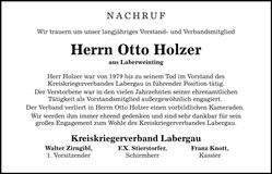 Traueranzeige Otto Holzer
