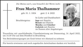 Traueranzeige Maria Thalhammer