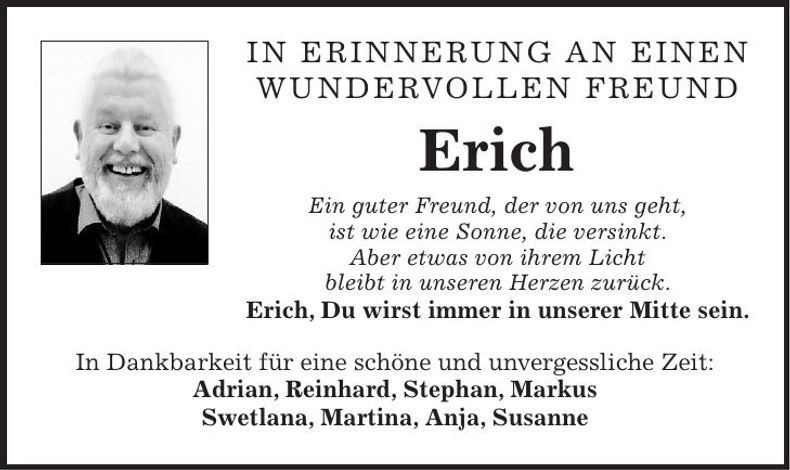 Traueranzeige Erich Stettmer