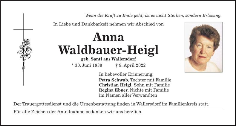 Traueranzeige Anna Waldbauer-Heigl