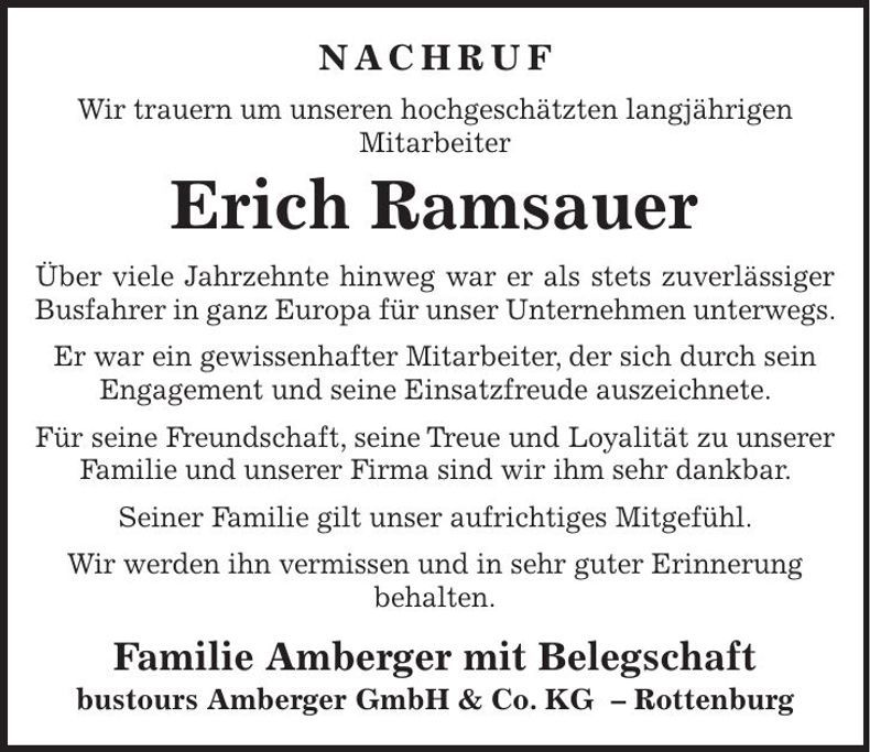 Traueranzeige Erich Ramsauer